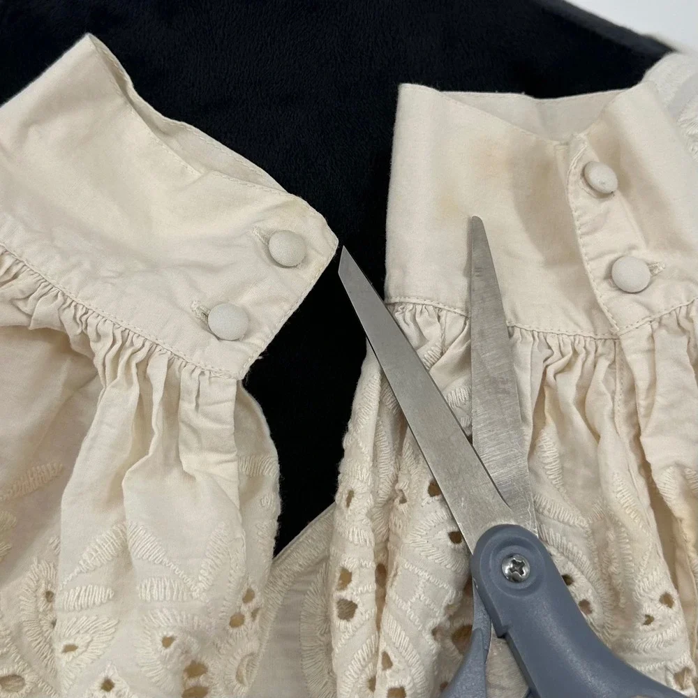 Express 2 Pc Ivory Embroidered Eyelet Ruffle Mini Skirt Cropped Scalloped Top S4